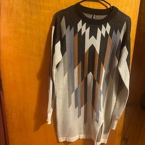 Chic Long Sleeve Geometric Dress - Black, Gray, Brown